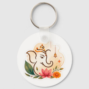 Elegant Ganesha Lotus Diwali Keychain