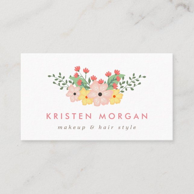 Elegant Garden Botanical Floral Makeup Artist Business Card (Front)