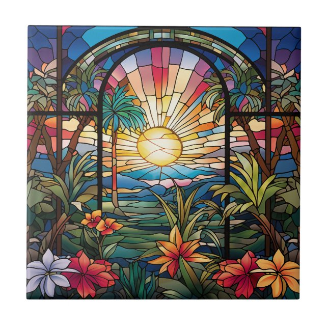 elegant garden faux stained glass  ceramic tile (Front)