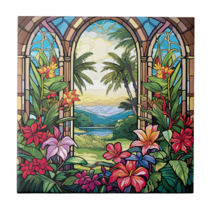 elegant garden faux stained glass ceramic tile