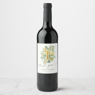 elegant garden floral baptism Thank You Wine Label