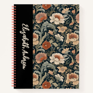 Elegant Garden Floral Black Monogram Notebook