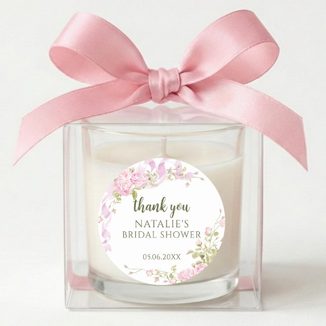 Elegant Garden Floral Bridal Shower Thank You  Classic Round Sticker (Creator Uploaded)