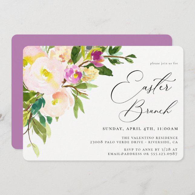 Elegant Garden Floral Easter Brunch Invitation (Front/Back)