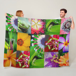 Elegant Garden Floral Flowers & Creatures Collage Fleece Blanket
