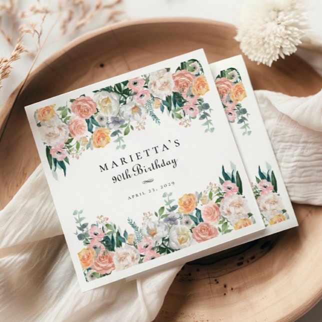 Elegant Garden Floral Greenery 90th Birthday Party Napkins (Creator Uploaded)