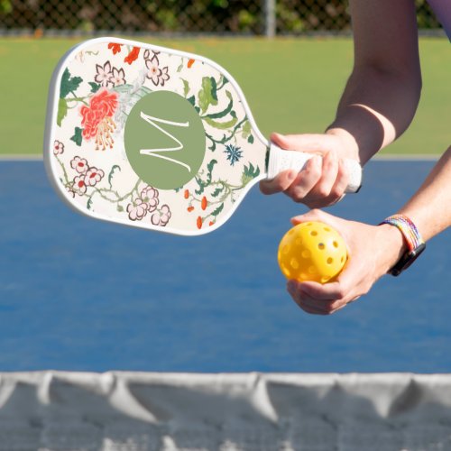 Elegant Garden Floral Monogram Pickleball Paddle