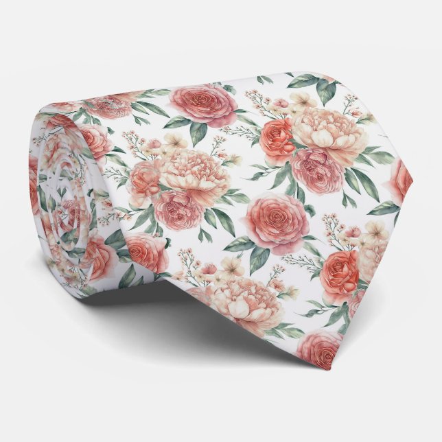 Elegant Garden Floral Pattern Neck Tie (Rolled)