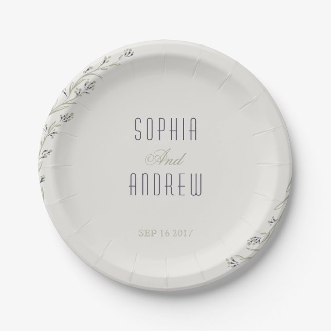 Elegant garden floral rustic wedding monogram paper plates (Front)