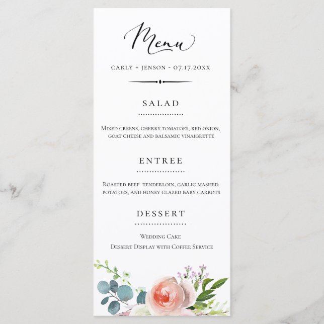 Elegant Garden Floral Wedding Menu (Front)