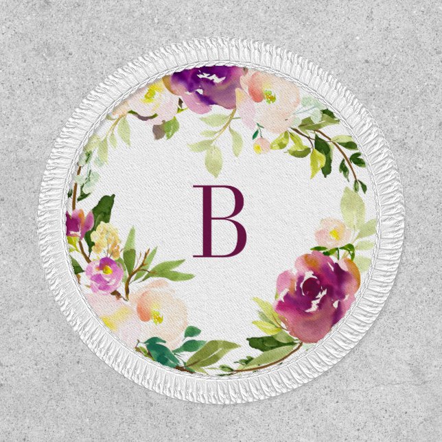 Elegant Garden Floral Wreath Monogram Patch (Front)
