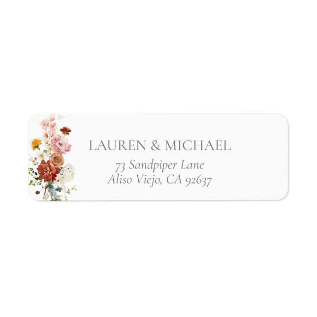 Elegant Garden Flower Bridal Shower Return Address Label (Front)