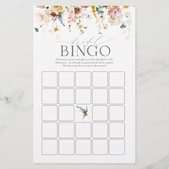 Elegant Garden Flowers Bridal Bingo Game (Front)