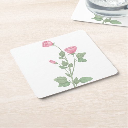 Elegant Garden Flowers Pink Floral  Wedding Party Square Paper Coaster