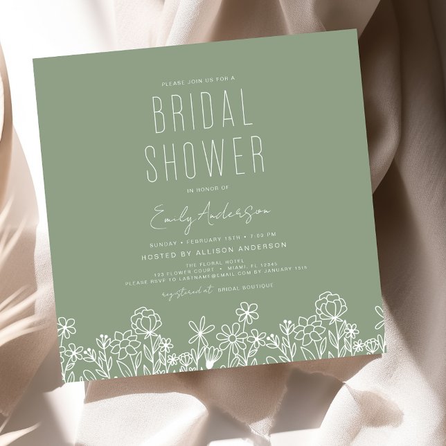 Elegant Garden Flowers Sage Green Bridal Shower Invitation (Creator Uploaded)