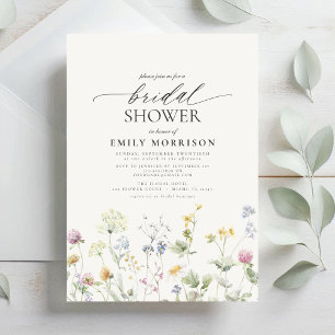 Elegant Garden Flowers Script Bridal Shower Invitation