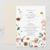 Elegant Garden Flowers Watercolor 50th Birthday