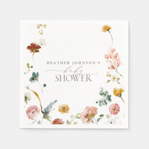Elegant Garden Flowers Watercolor Baby Shower Napkins