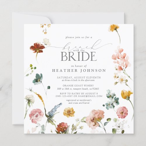 Elegant Garden Flowers Watercolor Bridal Brunch Invitation