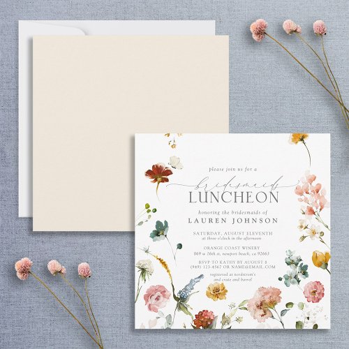 Elegant Garden Flowers Watercolor Bridal Luncheon Invitation