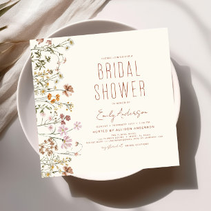 Elegant Garden Flowers Watercolor Bridal Shower Invitation