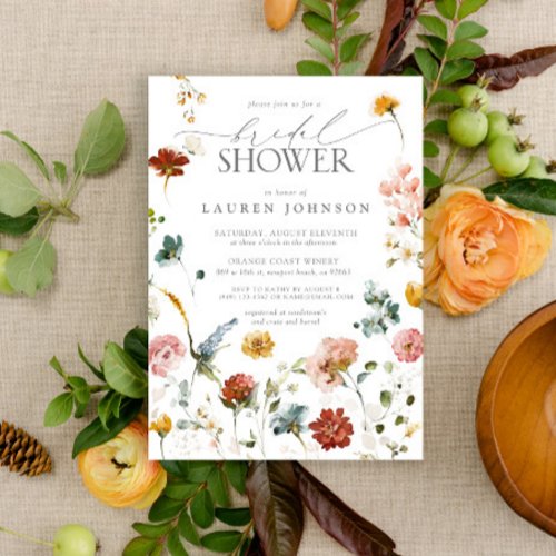 Elegant Garden Flowers Watercolor Bridal Shower Invitation