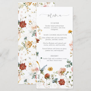 Elegant Garden Flowers Watercolor Bridal Shower Menu