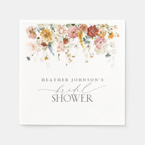 Elegant Garden Flowers Watercolor Bridal Shower Na Napkins