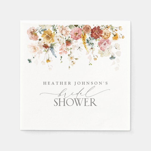 Elegant Garden Flowers Watercolor Bridal Shower Na Napkins (Front)