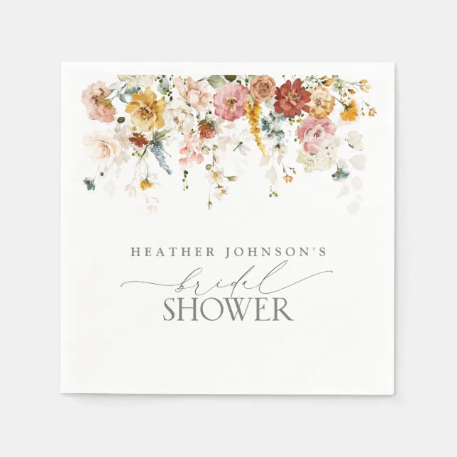 Elegant Garden Flowers Watercolor Bridal Shower Na Napkins | Zazzle