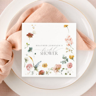 Elegant Garden Flowers Watercolor Bridal Shower Napkins