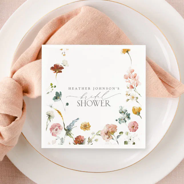 Elegant Garden Flowers Watercolor Bridal Shower Napkins | Zazzle