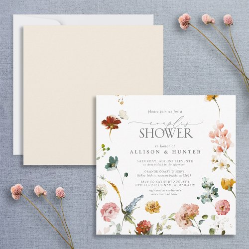 Elegant Garden Flowers Watercolor Couples Shower Invitation