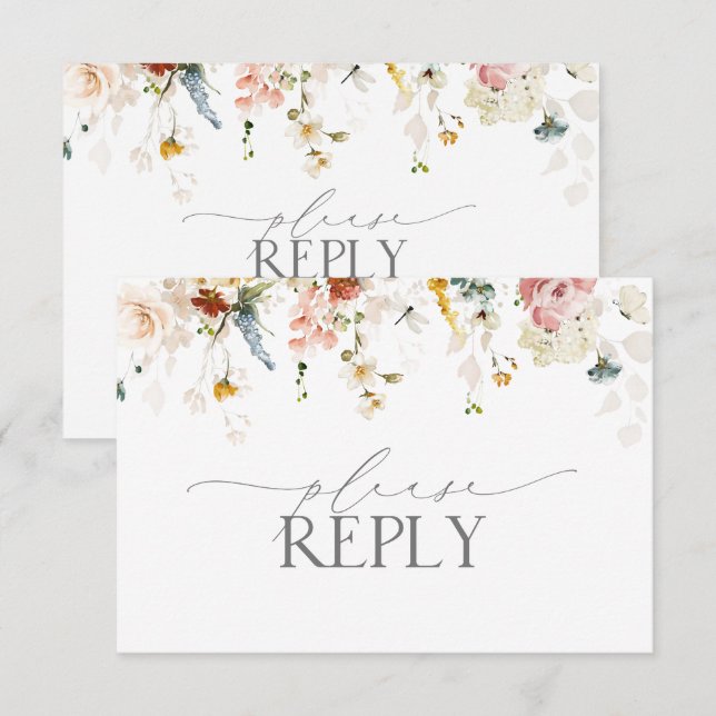 Elegant Garden Flowers Watercolor No Menu RSVP (Front/Back)