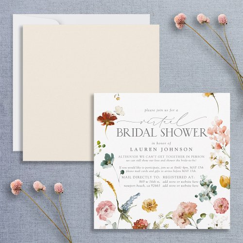 Elegant Garden Flowers Watercolor Virtual Shower Invitation