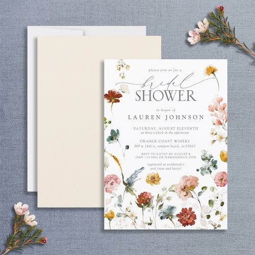 Elegant Garden Flowers Watercolor Wedding Shower Invitation