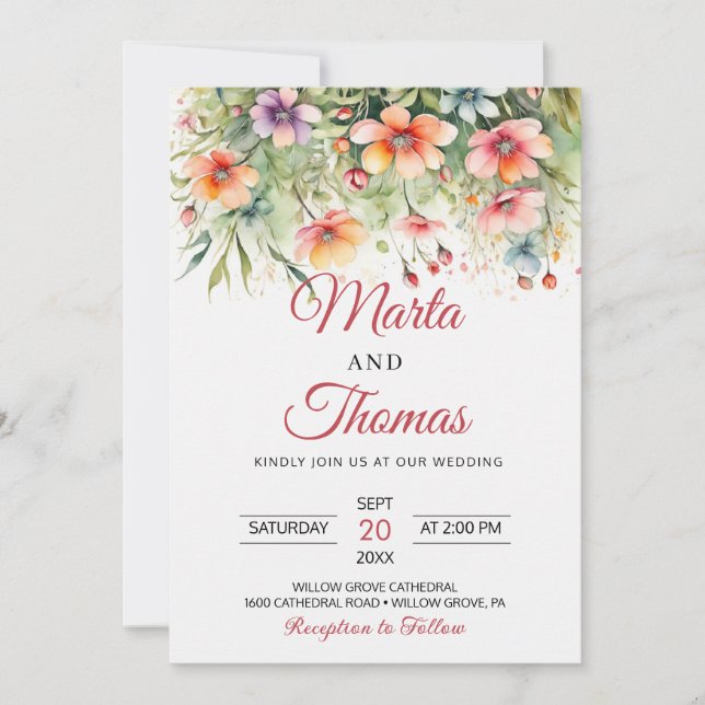 Elegant Garden Flowers Wedding  Invitation (Front)