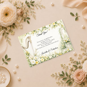 Elegant Garden Harp Romance Wedding Thank You Card