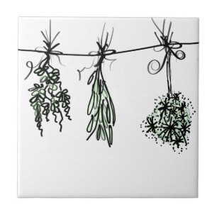 Elegant Garden Herbs doodle drawing Tile