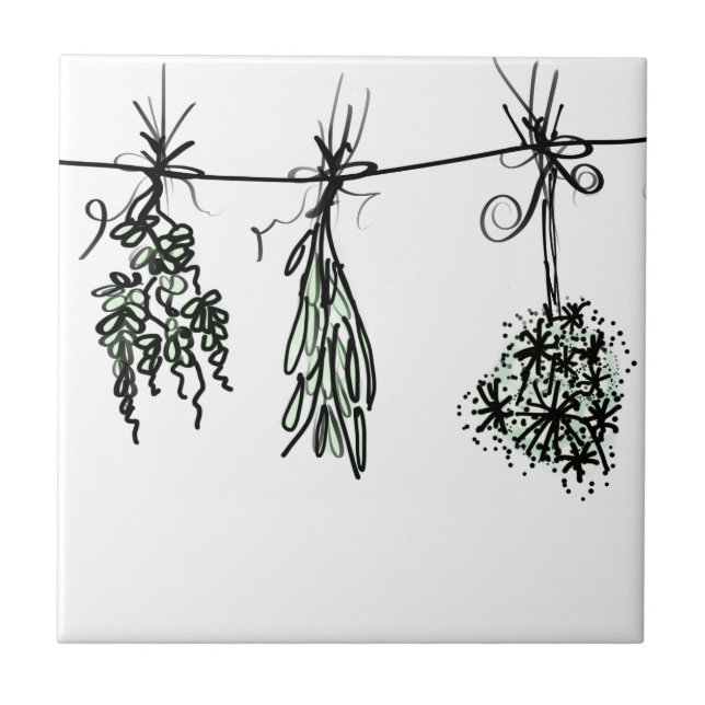 Elegant Garden Herbs doodle drawing Tile (Front)
