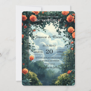Elegant Garden Landscape Background with Floral Invitation
