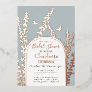 Elegant Garden Leaves  Butterflies Bridal Shower  Foil Invitation