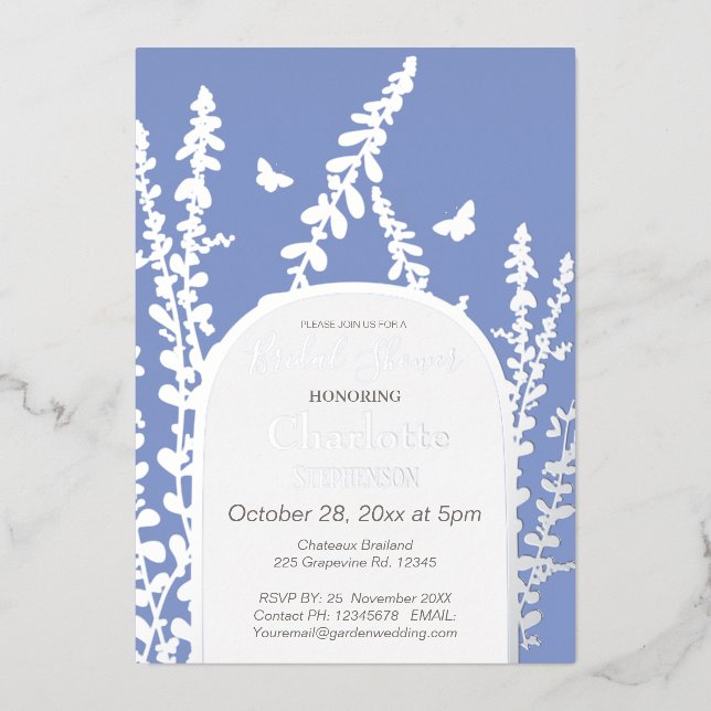 Elegant Garden Leaves  Butterflies Bridal Shower   Foil Invitation (Front)
