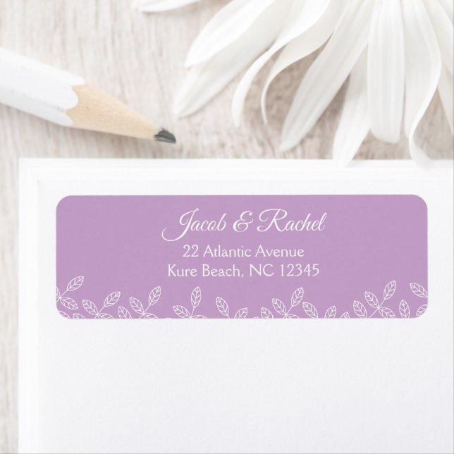 Elegant Garden Leaves Lavender Wedding Invitation Label (Insitu)