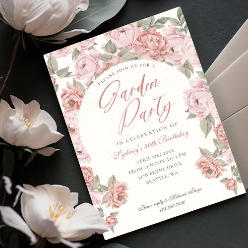 Elegant Garden Party Pink Peony Florals Birthday Invitation
