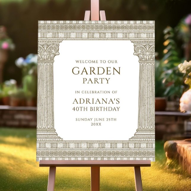 Elegant garden party welcome sign with columns (Creator Uploaded)