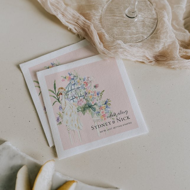 Elegant Garden Peacock Floral Wedding Napkins (Creator Uploaded)