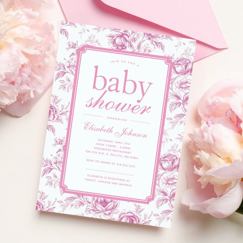 Elegant Garden Pink Chinoiserie Baby Shower Invitation