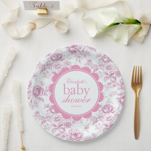 Elegant Garden Pink Chinoiserie Baby Shower Paper Plates