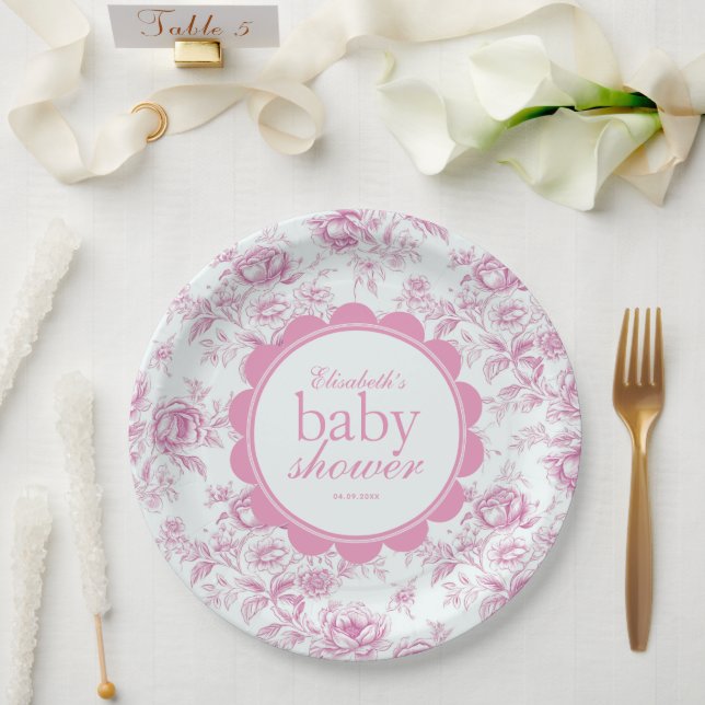 Elegant Garden Pink Chinoiserie Baby Shower Paper Plates (Wedding)